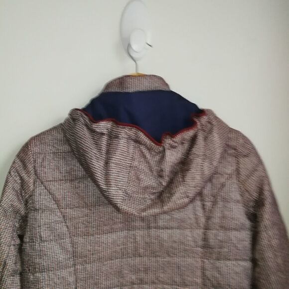 Chillax Herringbone Burgundy & Navy Quilted Zipper Front Hooded Coat Size Small - Picture 10 of 16